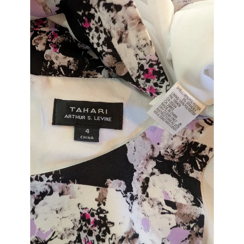 Tahari‎ Arthur S Levine Floral Striped Fit and Flare Dress Purple Black White 4